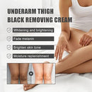 Advertisement for underarm thigh black removing cream with text and before-and-after images.
