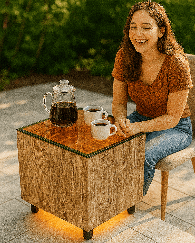 Denol LED‑Illuminated Wood & Glass Display Coffee Table